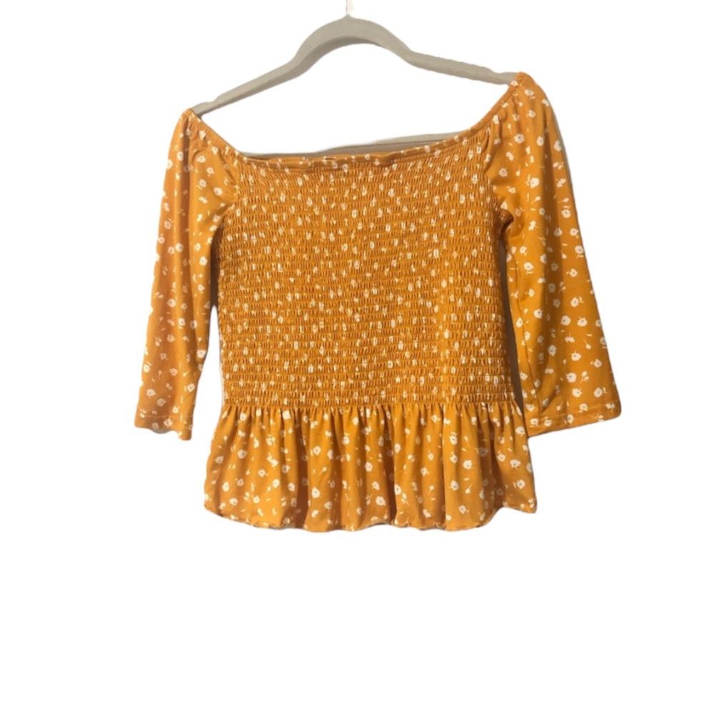 Rue21 Mustard Floral Print Smocked Peplum Top